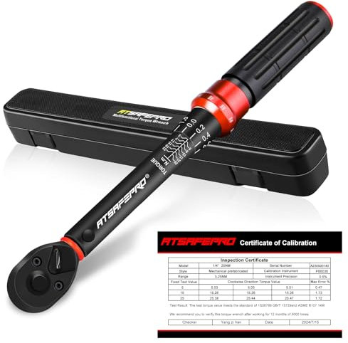 ATsafepro clé dynamométrique 1/4'', clé dynamométrique velo 3-25Nm,72 Dents clef dynamometrique,Précision ± 3% Cliquet pour les outils d'entretien des vélos et mobylettes moto