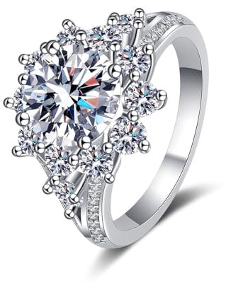 ANAZOZ Eheringe 750 Weißgold, Verlobungsring Damen größe 53 | Blume Ringe mit Labor Diamant 3 karat D-VVS1 oder VVS2