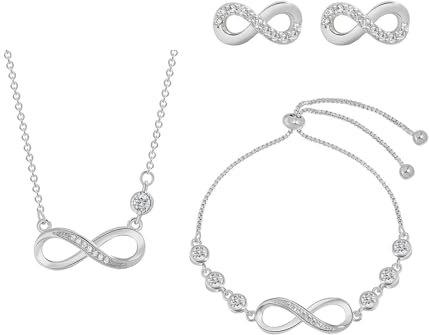 XIWCAFC Schmuckset für Damen Silber 5A Zirconia Anhänger Halskette Ohrringe Armband Sets Infinity Symbol Ohrstecker Halsketten Brautschmuck für Braut Geschenke Frauen (Silber)