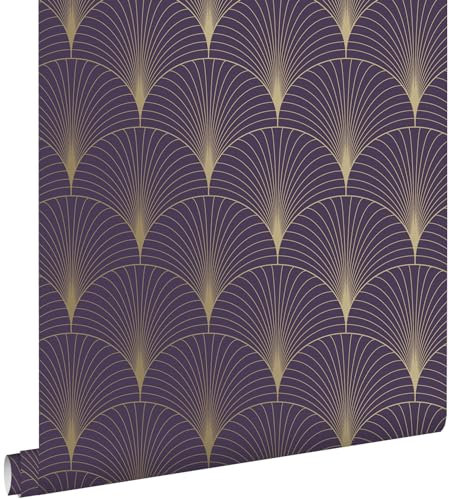 papier peint art déco violet foncé et or 53 cm x 10.05 m - ESTAhome