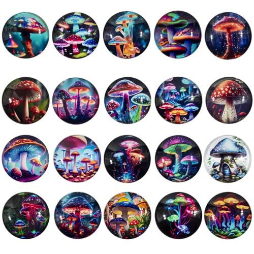 20Pcs Round Crystal Glass Refrigerator Magnets,Mushroom Magnets for Fridge and Locker,Cute Decorative Whiteboard Blackboard Magnets for Office and Kitchen (Mushroom)