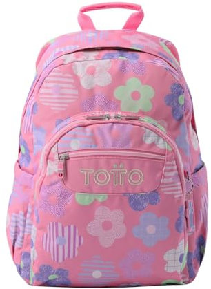 TOTTO - Mochila Escolar Adaptable a Carro, Modelo Acuareles, Capacidad 20 L, Bolsillo para Pc 14, 2 Bolsillo Botella, Espaldar Ergonómico con Flujo de Aire, Cómodas Correas en S, Estampado Margaly