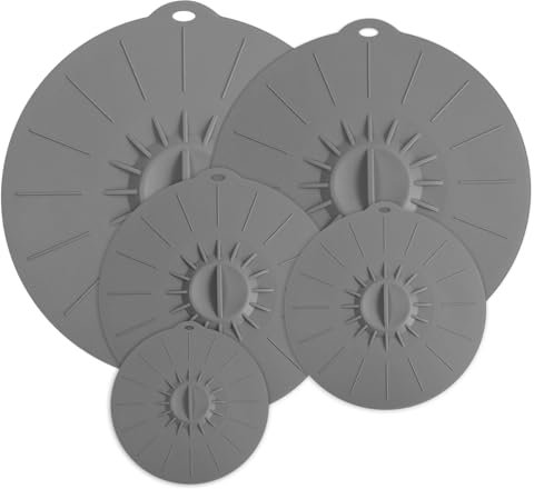 QUTHZZHY 5 Stücke Silikon Deckel, Wiederverwendbar Silikon Staubdicht Hitzebeständig,Silikondeckel für Schüsseln, Silikondeckel für Töpfe, 5 Größen Frischhaltedeckel mit Saugeffekt für Küche(Grau)