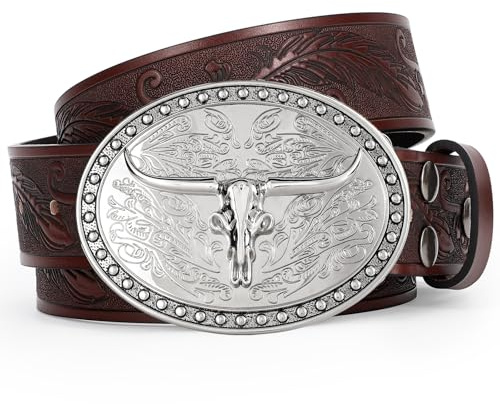 JasGood Western Leder Gürtel für Herren Damen Cowboy Cowgirl Zweite Schicht Ledergürtel für Jeans Hose