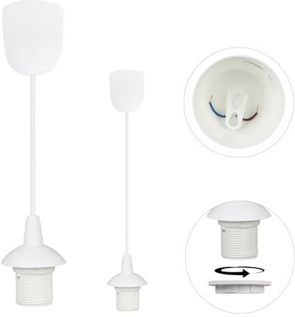 Light-Home Hängelampe Minimalistisch – Hängeleuchte Industrial - Lampenaufhängung ohne Lampenschirm und ohne Glühbirne - Pendelleuchte mit Lampenfassung E27 - Weiß - Pilz ⌀ 6 cm