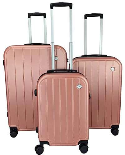 Luggage Sets 3 Piece - Hardshell Suitcase Set of 3 Suitcases - Lightweight Suitcase Sets with Lock - Large Medium Small Suitcases Cabin Size 4 Wheels - Case and Hand Luggage Set (Rose Gold, Set of 3)