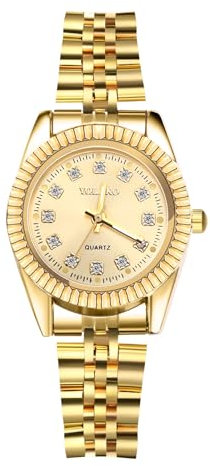JewelryWe Damenuhr Gold Edelstahl Uhren: Klassische Analog Quarz Armbanduhr Damen Edelstahlarmband Geschäft Lässige Uhr mit Diamantskala und Facettiert Lünette