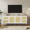 LERFAN Élégant meuble TV en rotin blanc 180 x 40 x 72 cm avec 4 portes en rotin, étagères réglables en hauteur et gestion des câbles, pour téléviseurs jusqu'à 80, meubles TV, meubles bas