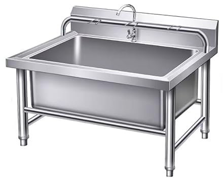 Lavello in acciaio inox 304 con rubinetto, cucina commerciale e lavandino, lavabo resistente (60 cm) per ristoranti e officine