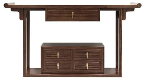 Bout de Canapé Table console en bois massif avec 5 tiroirs 39,37 L, 15,75 P, 33,47 H - Table d'entrée de ferme avec étagère de rangement, meubles de ferme for salon, couloir, hall d'entrée Table d’