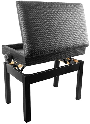 Korrie Home Adjustable Piano Bench with Storage, Waterproof Synthetic Leather Padded Seat, with 2.4 inch Thicken Soft Cushion, Wooden Piano Stand for Keyboards Piano Guitar, 18.5x13.4x22 Black