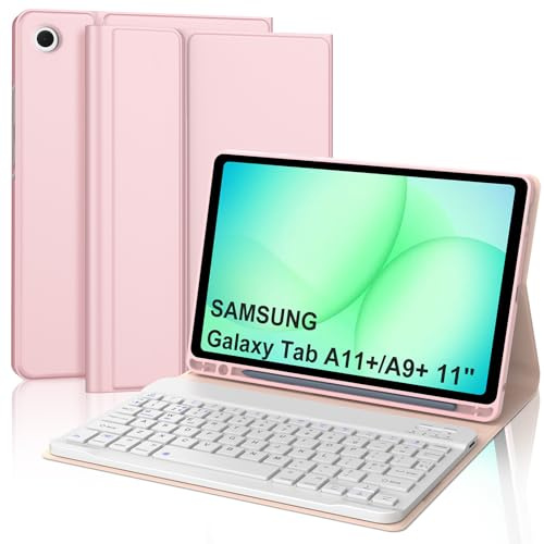 Keyboard Case for Samsung Galaxy Tab A11+/A9+ 11 Inch, UK Layout Wireless Bluetooth Keyboard with Stand Cover and Pencil Holder for Samsung Galaxy Tab A11 Plus/A9 Plus 11 2025/2023, Pink
