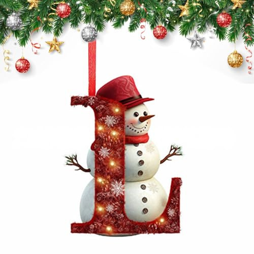 26 Letter Christmas Tree Decorate,Personalized Acrylic Letters Snowman Ornaments,Custom A to Z Hanging Christmas Pendant for Family Friends,for DIY Crafts Decorations, Home Party Festival Decor (L)