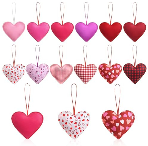 12er Valentinstag Deko Set – Filz Herz Deko zum Aufhängen in Rot & Rosa, Herzen Deko für Zuhause & Valentines Day Decorations