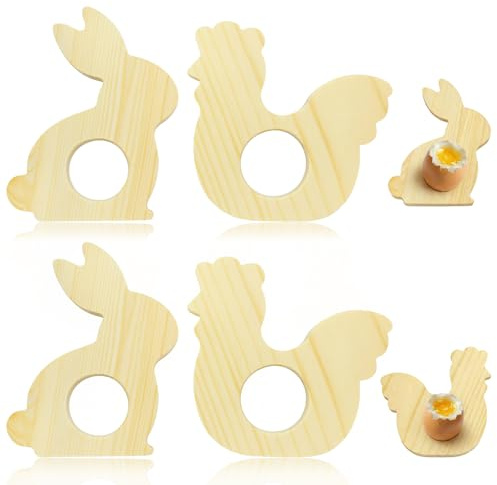 Scinzene 4 Stück Eierbecher Holz Ostern, Niedliche Osterhasen Küken Eierhalter, Lustige Eierbecher Ostereier Ständer Geschenk Basteln Frühling, Frühlingsdeko Indoor, Deko Ostern