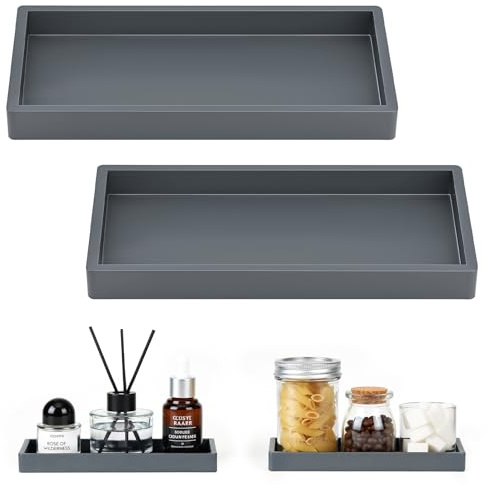 Luxspire Bathroom Vanity Tray 2 Pack 20 x 10cm, Dark Grey | Thickened Silicone, Non-Slip Gray Tray for Soap Dispenser, Organiser Tray for Bathroom Countertop Kitchen Sink