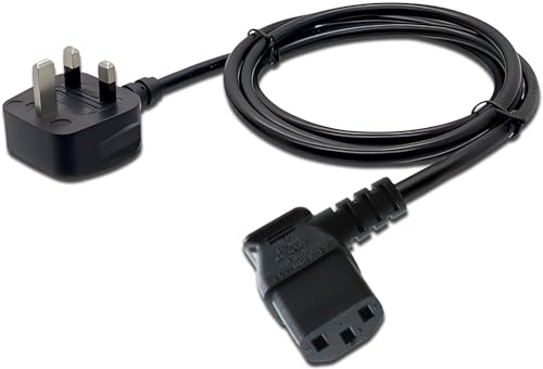 90 Degree PC Power Cable, 1.5 Metre EC C13 Power Cable Right Angle, UK 3-Pin Fused Plug Copper Core 250V 10A Electric Cable Supply Kettle Monitor TV Computer Printer Replacement Lead, Black