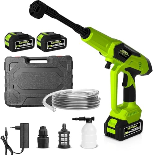 KEPEAK Akku Hochdruckreiniger, Tragbarer Hochdruckreiniger mit 1450 PSI und 6-in-1-Düse, 21V Handhochdruckreiniger mit 2 Akkus, elektrischer Hochdruckreiniger für Auto, Garten und Haushalt