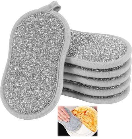 6 Piezas Esponja de Cocina,Estropajos de Limpieza Reutilizables Doble Cara,Esponja de Cocina de16×9 cm,Microfibra Antirayaduras, Duradera para Cocina,Baño,Fácil Mantenimiento y Almacenamiento (Gris)