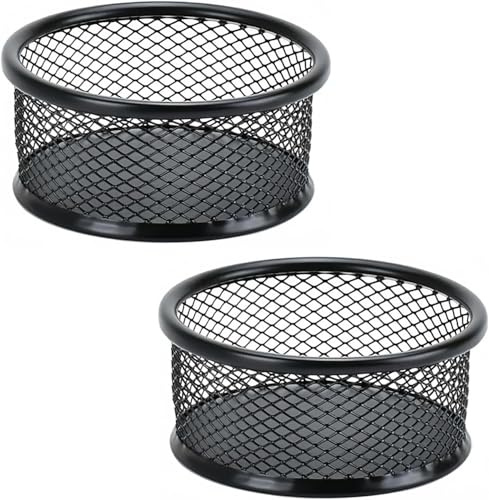 Cawhui 2 Pcs Black Metal Paper Clip Holder Mesh Paperclip Bowl Binder Clip Dispenser Desk Bobby Pin Container Organizer for Home Office Classroom School Desk Supplies Holders Dispensers
