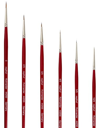 Lot de pinceaux d'artiste de qualité supérieure - Taille 10/0, 5/0, 4/0, 3/0, 2/0 et 0 - En poils de martre rouge - Pour aquarelle, huile, acrylique