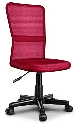 TRESKO Bürostuhl Schreibtischstuhl Drehstuhl, mit Kunststoff-Leichtlaufrollen, stufenlos höhenverstellbar, gepolsterte Sitzfläche, ergonomische Passform, Lift SGS-geprüft (Weinrot)