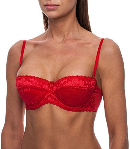 frugue Strapless Push Up Balcony Lace Bra Red 34 C