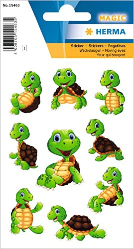 HERMA 15463 Aufkleber Schildkröte klein groß, 9 Stück, Wackelaugen Tiere Sticker mit lustigen Turtles Schildkröten Motiv, Kinder Etiketten für Fotoalbum Tagebuch Scrapbooking Geburtstag Briefe Basteln