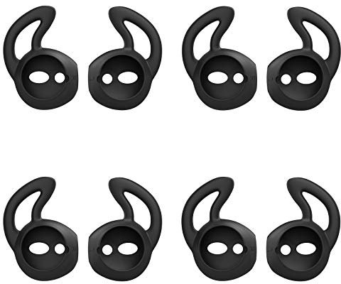 MoKo Gommini Auricolari in Silicone Compatible con AirPods 1/2 (4 Paia), EarPods con Supporto Orecchio, Anti-Caduta, Inserti Auricolari Isolamento Rumore, Cuscinetti Cuffie per Auricolari - Nero