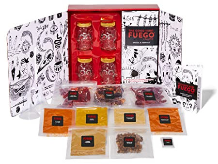 Thoughtfully Gourmet - Das Original DIY Hot Sauce Kit - Geschenkset mit scharfen Saucen und 4 Totenkopf-Gläsern, 2 Trichtern, Gewürzen, Handschuhen und Rezeptbuch