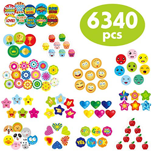 6340 Sticker für Lehrer zur Belohnung und Motivation von Kindern (Mega-Pack mit 14 Motiven) (englische Version, alle im Format 1,3 cm bis 1,9 cm Durchmesser)