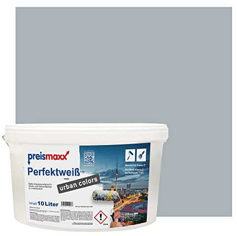 Preismaxx Perfektweiß urban Colors, Bunte Wandfarbe, grau, betongrau, Concrete Grey 10L, Innenfarbe, hohe Deckkraft Klasse 2, matt