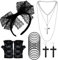 HOWAF 80er Jahre Outfit Damen 80er Jahre Accessoires Schwarz 80er Jahre Kostüm Zubehör Set mit Stirnband Handschuhe Halskette Armband Ohrringe für 80er Jahre Kleidung Karneval Fasching Mottoparty