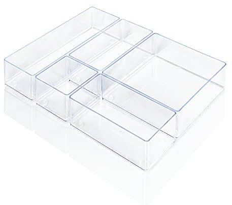 Lilly Things Anti-RUTSCH Schubladen Ordnungssystem (5-teilig Set A, transparent) Schubladen Organizer Schubladeneinsatz Aufbewahrungsbox für Make-Up Kosmetik Schminktisch Schreibtisch Büro Bad Küche