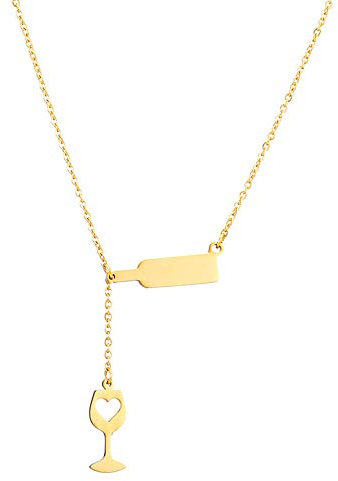 PAURO Femme Acier Inoxydable Bouteille De Vin Verre Pendentif Colliers Y, Or Creux