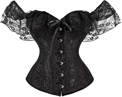 FeMereina Women's Off Shoulder Lace Up Boned Overbust Corset Bustier Lingerie Bodyshaper Tops Waist Wrapped Lingerie Cincher (Black, Small)