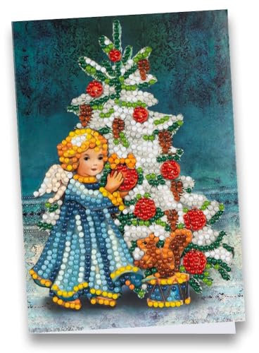 Ideen mit Herz Diamond-Painting-Grußkarte | Din B6 (11,5 x 16,5 cm) | 370 g/m² | inkl. Umschlag & Werkzeug (Engel mit Weihnachtsbaum)