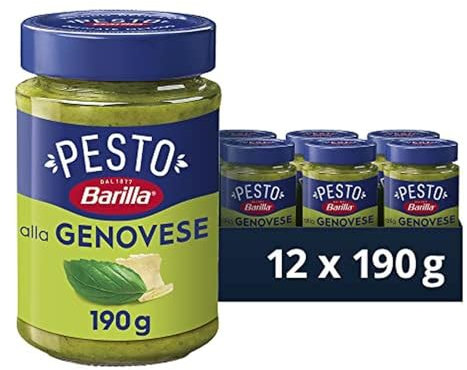 Barilla Pesto alla Genovese 12x190g | Glutenfreie Italienische Pasta-Sauce mit 100% italienischem Basilikum aus nachhaltiger Landwirtschaft und Parmigiano Reggiano, Nudel-Soße, grünes Pesto Verde