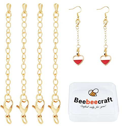 Beebeecraft 1 Box 20 Sets 24 K vergoldet Halskettenverlängerungen Armband Fußkettchen Verlängerungskette mit Karabinerverschlüssen und Perlenspitzen für die Schmuckherstellung, 6,4 cm