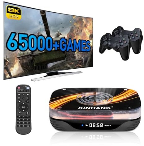 Kinhank Super Console X3 Plus Retro Video Game Consoles Built-in 65000+ Games, Android TV 9.0/CoreELEC/Emuelec 4.6 Game System, S905X3 Chip, 8K UHD Output,2.4G/5G, BT 4.0, USB 3.0