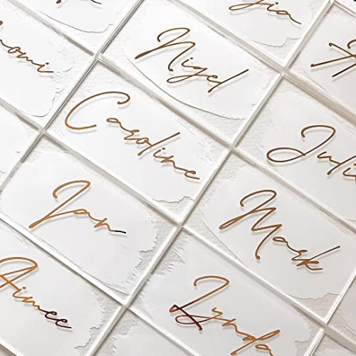 50 Stück Transparente Techteckige Tischkarten aus Acryl für Hochzeiten oder Partys DIY Leere Tischbestuhlung – Perfekt für Moderne Hochzeiten, Brautpartys, Lebensmittelschilder