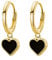 SLUYNZ 925 Sterling Silver Black Heart Hoop Earrings for Women Teen Hoop Earrings Heart Drop (B-Gold Plated)