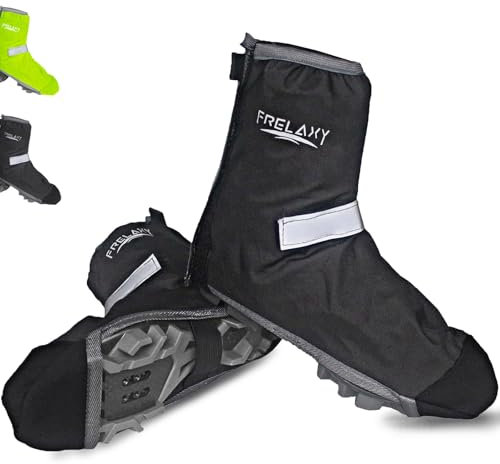 Frelaxy Regenschutz Schuhe Fahrrad mit Reflektorstreifen | wasserdicht Fahrrad Schuhüberzieher mit Verstärkte Spitze für 50% Mehr Haltbarkeit! Fahrradüberschuhe mit Klettverschluss(Schwarz, M)