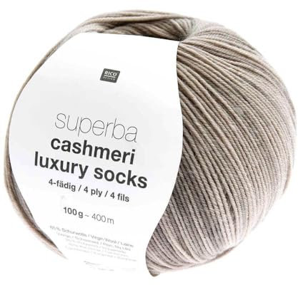 Superba Cashmeri Luxus-Sockenwolle, 4-fädig, 100 g, Rico Design – weich und luxuriös für Ihre Füße. Farbe: Grau (013 – Hellgrau)