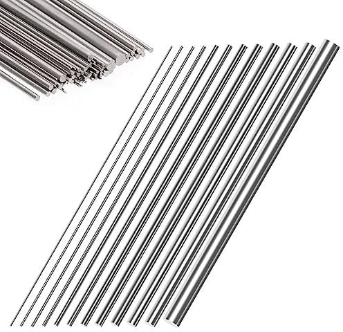 Glarks 104 cables de resorte de acero inoxidable, diámetro de 0,3 a 3 mm, longitud de 400 mm, alambre de resorte recto de acero duro, kit surtido de cables rectos de acero duro para bricolaje modelo