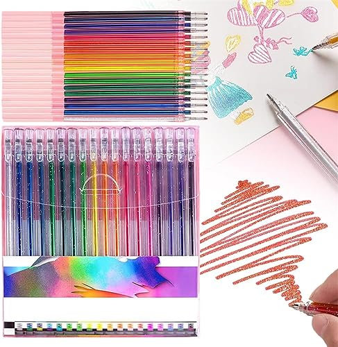 Pisheng Glitzer-Gelstift-Set, glitzernde bunte Stifte, mehrfarbige Glitzer-Gelstifte zum Ausmalen von Kalligraphiekarten, Tagebuchzeichnungen (18 Stück + Nachfüllung)