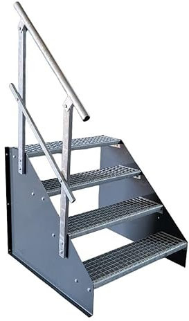 4 Stufen Standtreppe Stahltreppe freistehend Breite 80cm Höhe 84cm anthrazit einseitiges Geländer