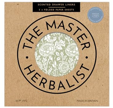The Master Herbalist Forros perfumados para cajones con diseño de William Morris | Disponibles en Lavanda, sándalo, Rosa, Lirio y Lila | Paquete de 5 Hojas (Lino Fresco | Verde Salvia, Folded)