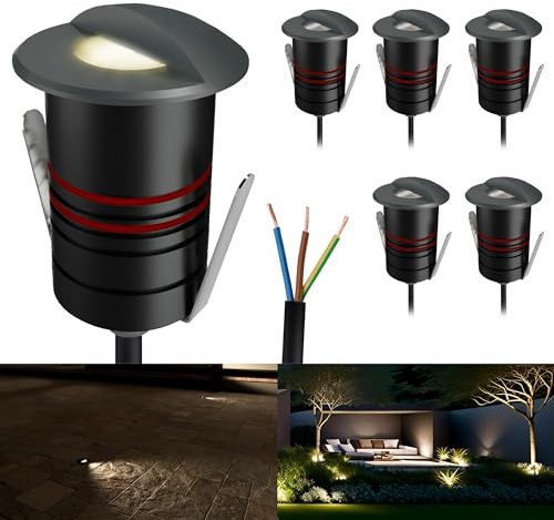 SSC-LUXon JAVO 6er Set Boden Einbaustrahler Aussen IP67 warmweißes Licht Ø 47mm - dunkelgraue Wegleuchte 230V seitliches Licht