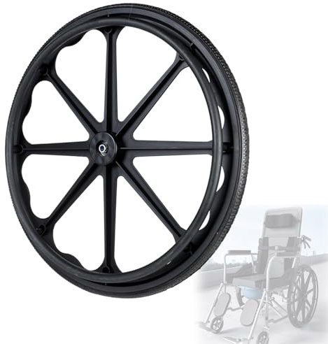 2 Rollstuhlräder 50,8 cm, 55,9 cm, 61 cm, Vollgummi-Reifen, Rollstuhl-Ersatzräder mit Lagern und Handrand, integral geformtes Rad für alle Arten von Rollstühlen (Farbe: Noir, Größe: 24 Zoll/